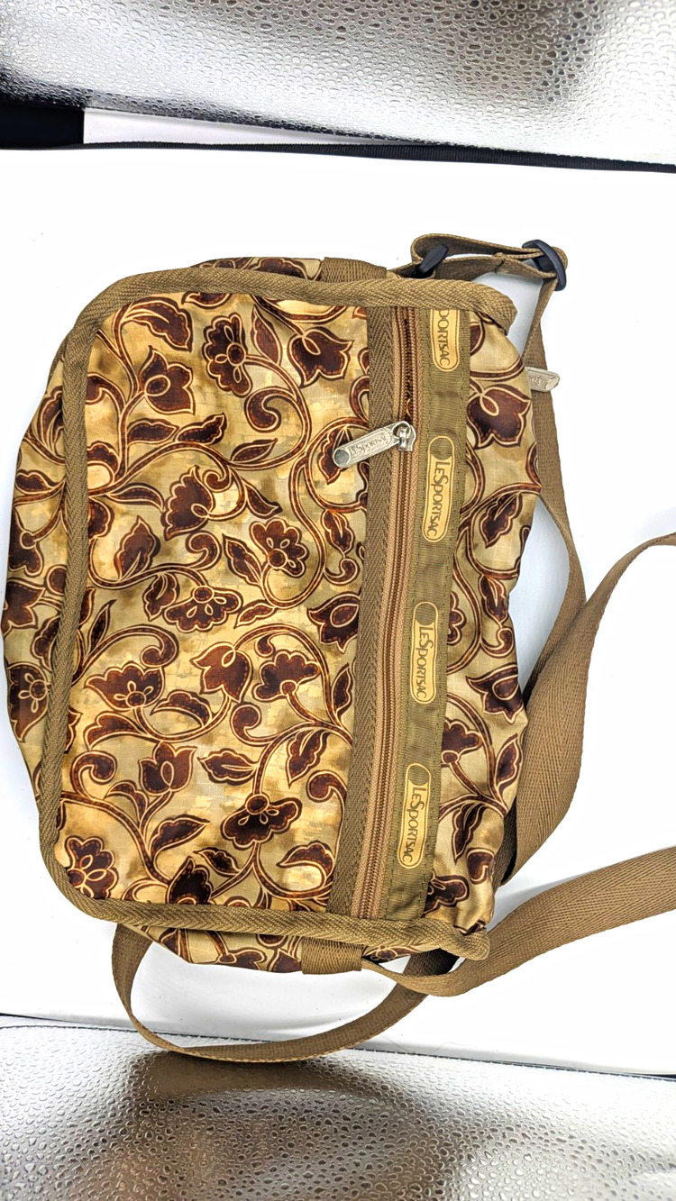 LeSportSac Women’s Floral Brown/Beige Zip Crossbody Bag Adjustable Strap